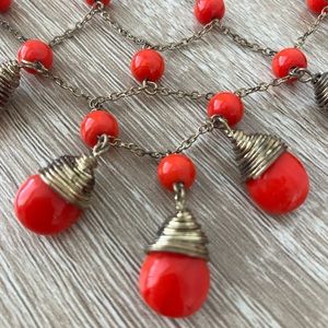 Red-Orange Web Necklace
